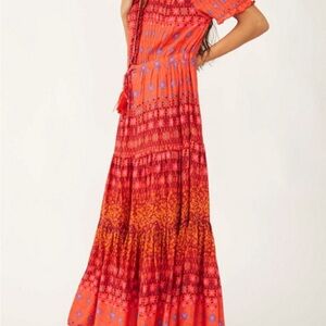 Free People Red print  Midi Dress